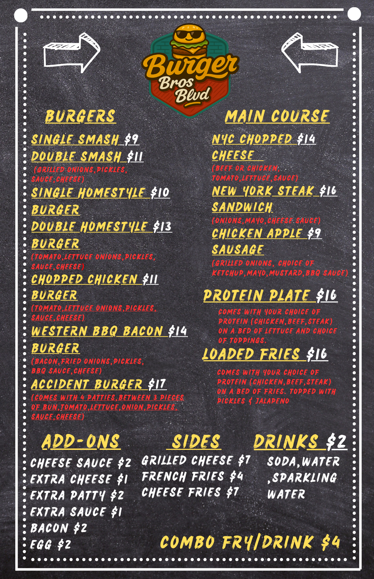 Burger Bros Blvd Menu